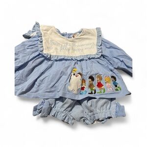 Blue Children's Dress with Embroidered Characters